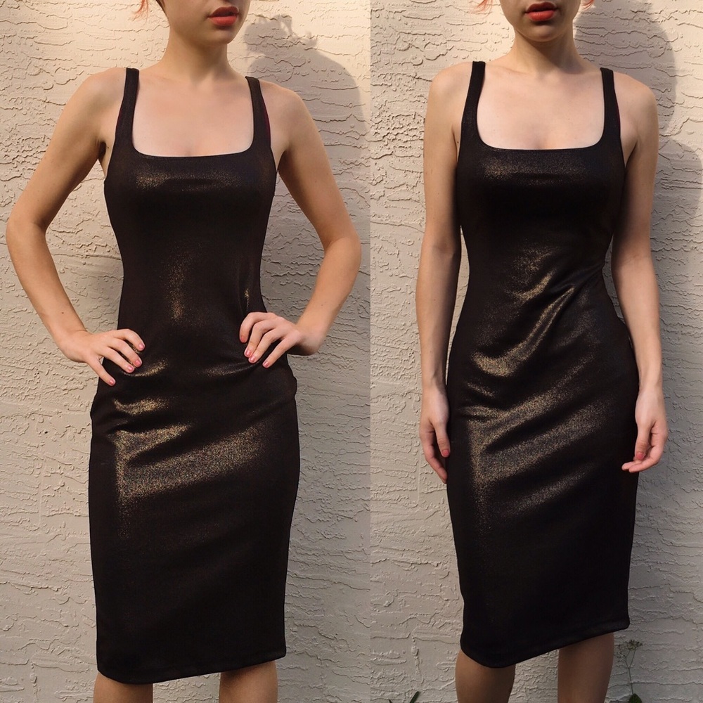 AMERICAN APPAREL BLACK AND GOLD MIDI BODYCON DRESS